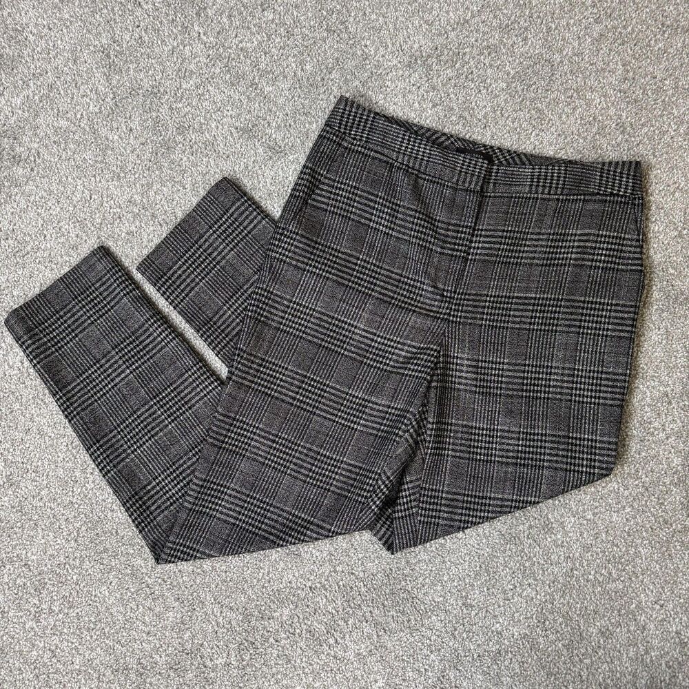 Halogen Pants Womens 4 Gray Plaid Slim Ankle Lined Work Office Chic Librarian